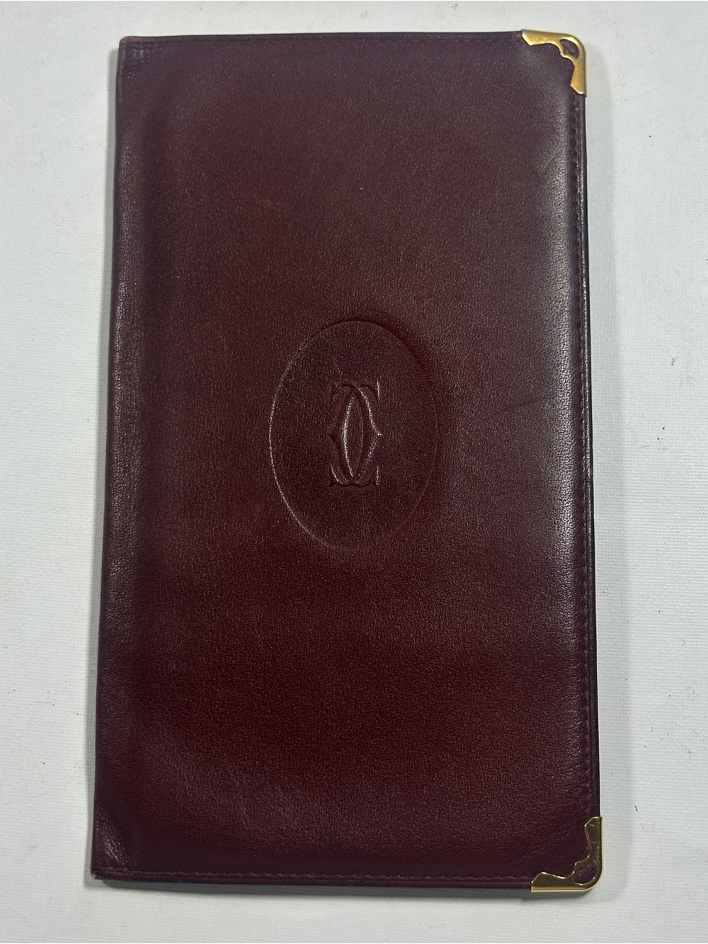 Vintage Must de Cartier Bordeaux Leather Long Walle Gold Corner
